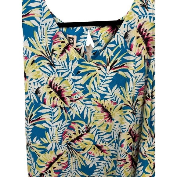 ANNE KLEIN Plus Size 2X Dress Tropical Floral V-Neck Sleeveless Linen Blend NWT - Picture 4 of 6